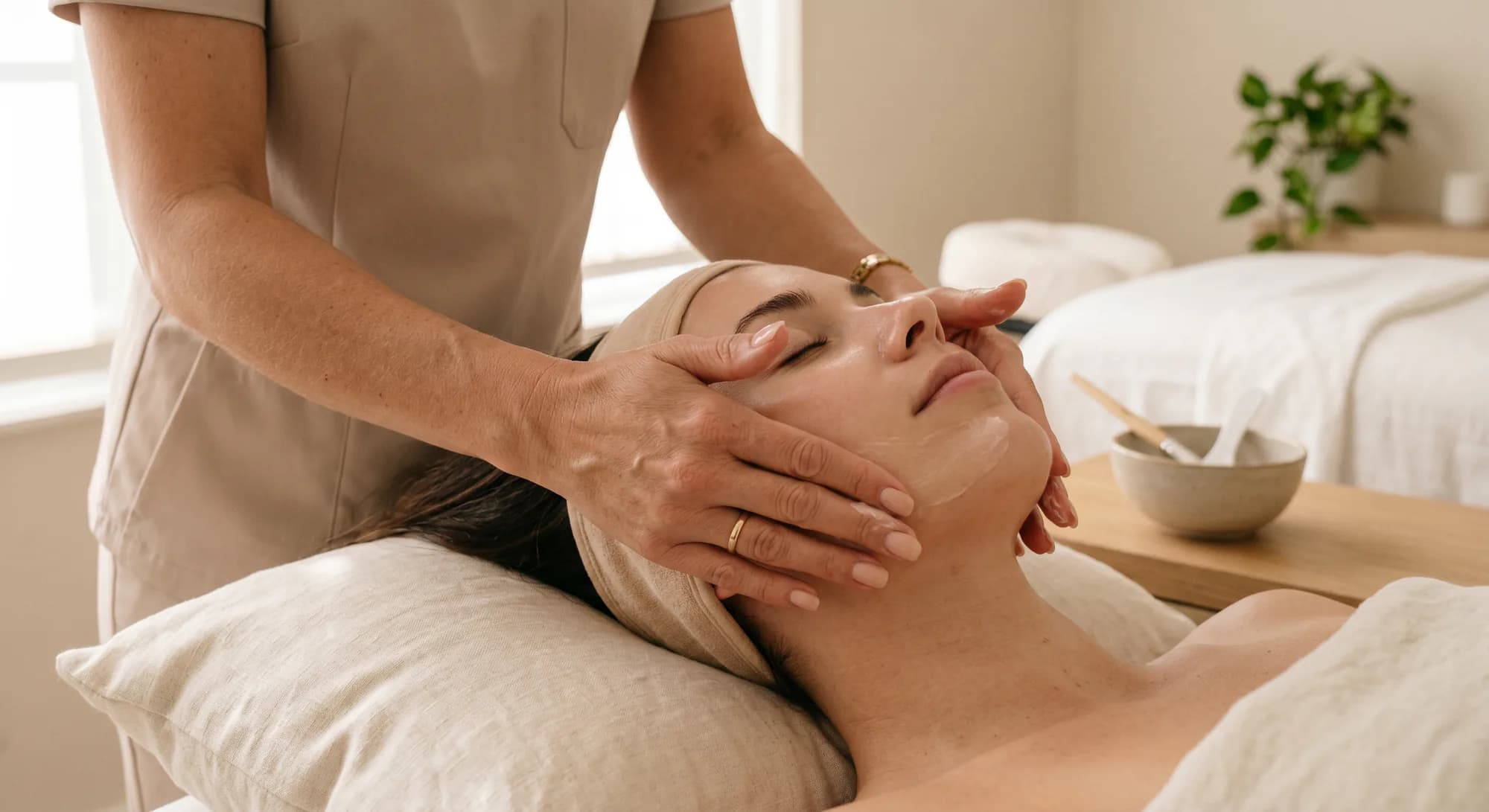 Close-up treatment imagery representing microneedling and regenerative skin support in a premium medical setting.
